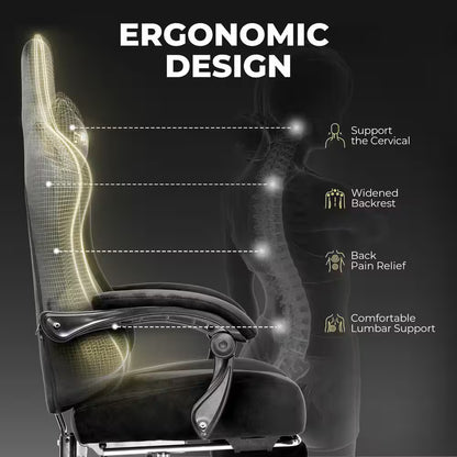 Ergonomic gaming chair with lumbar support, cervical alignment, and pain relief design for comfort