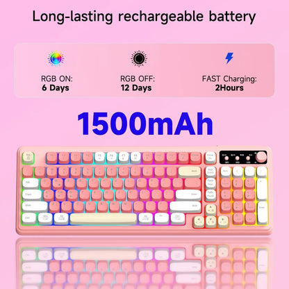 RGB wireless gaming keyboard with 1500mAh battery, pastel keycaps, fast charging, Byte Style
