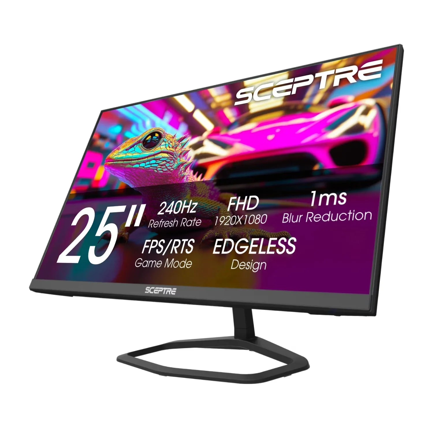 Sceptre 25-inch gaming monitor with 240Hz refresh rate, 1080p FHD, 1ms blur reduction, and edgeless design