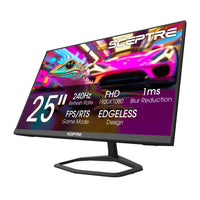 Sceptre 25-inch gaming monitor with 240Hz refresh rate, 1080p FHD, 1ms blur reduction, and edgeless design
