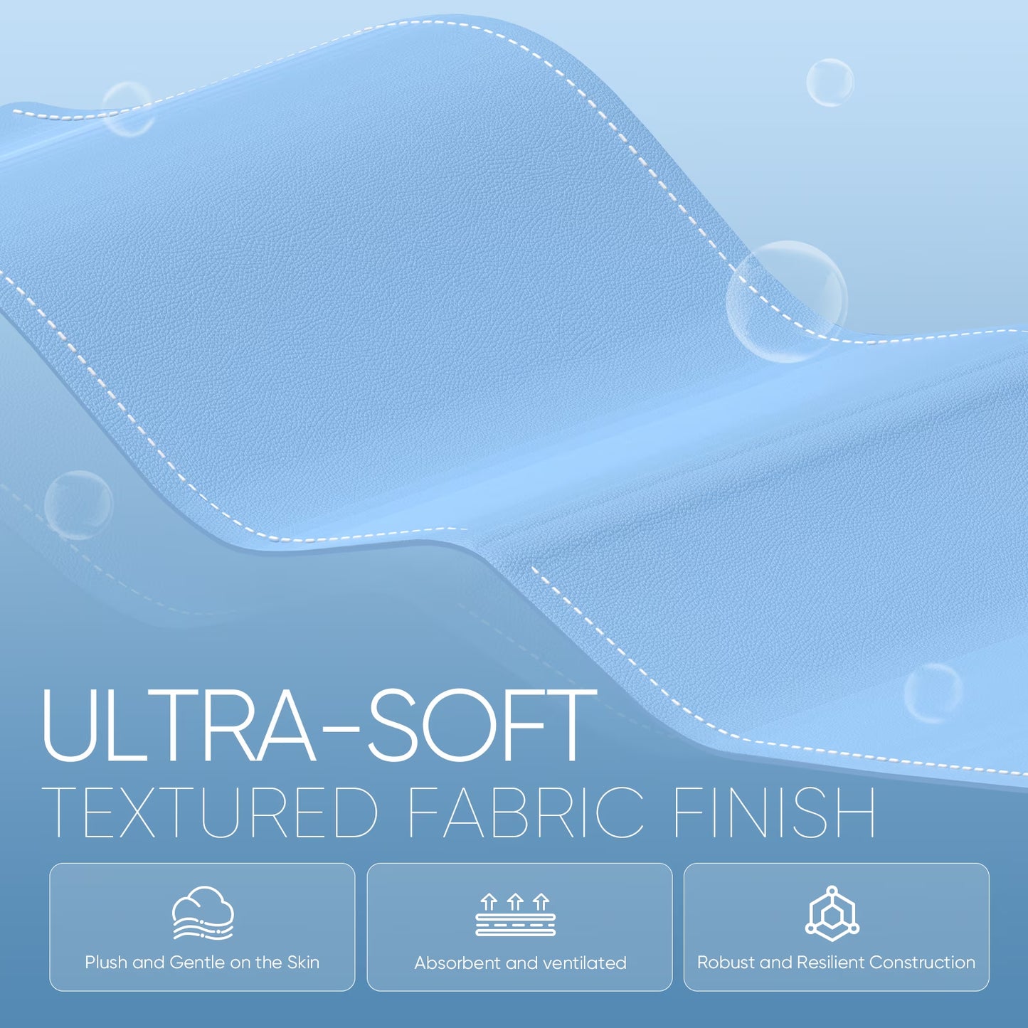 Ultra-soft textured fabric finish for gaming gear, plush, absorbent, and resilient construction