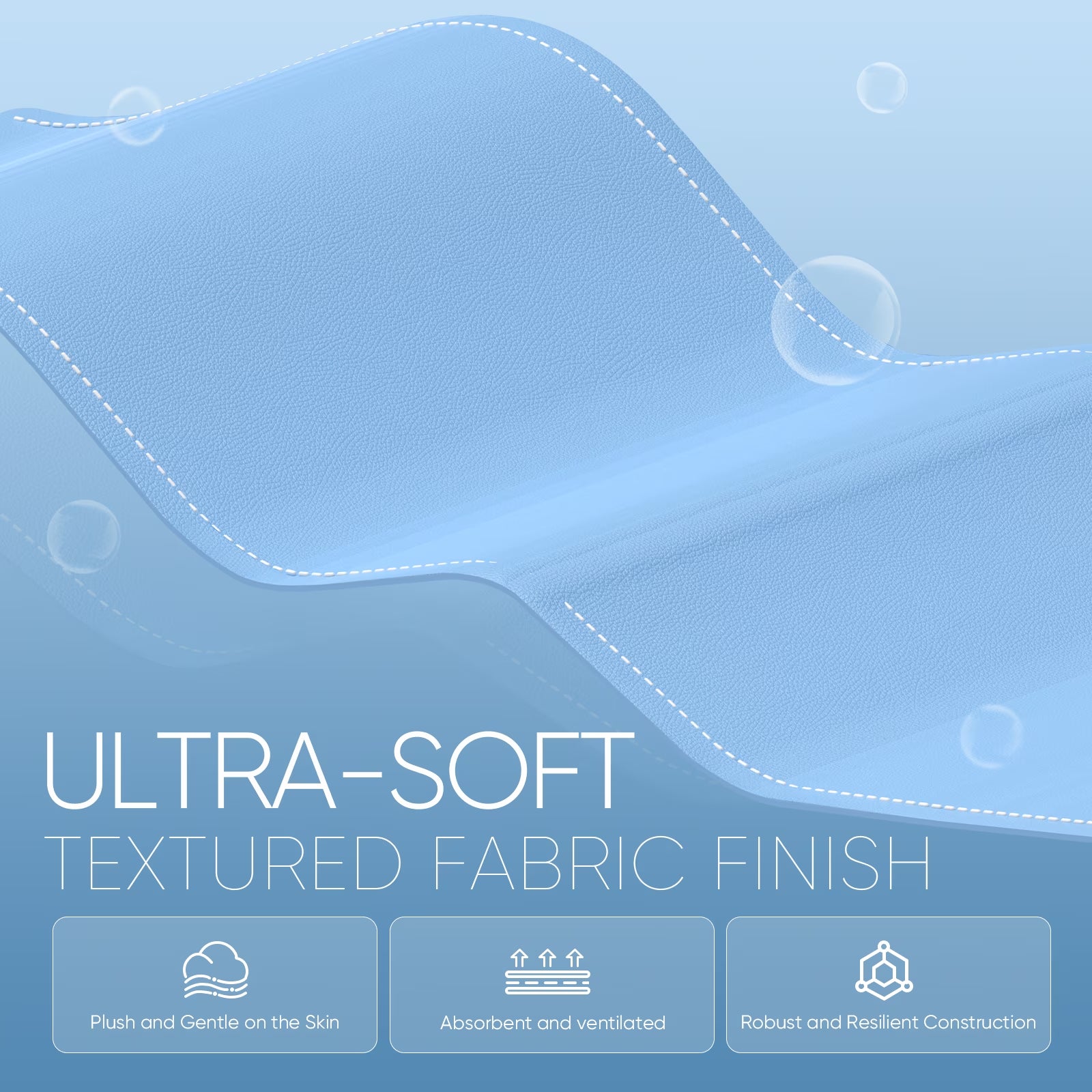 Ultra-soft textured fabric finish for gaming gear, plush, absorbent, and resilient construction