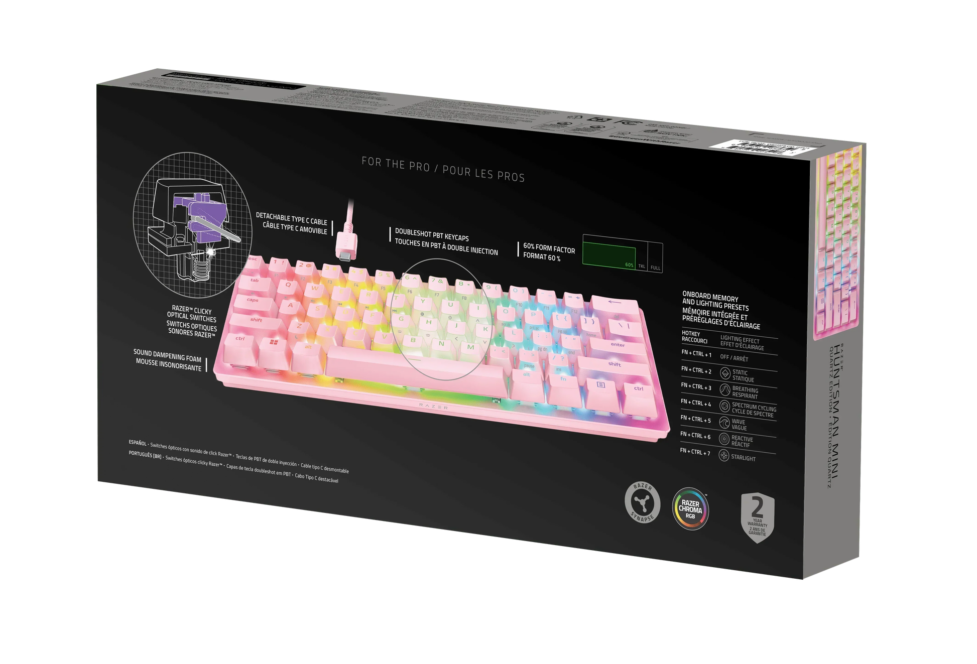 Razer pink 60% RGB gaming keyboard with PBT keycaps, optical switches, and Chroma lighting on Byte Style