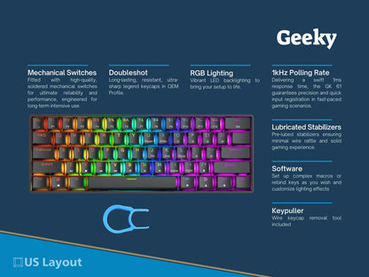 RGB mechanical gaming keyboard with doubleshot keycaps and US layout from Byte Style
