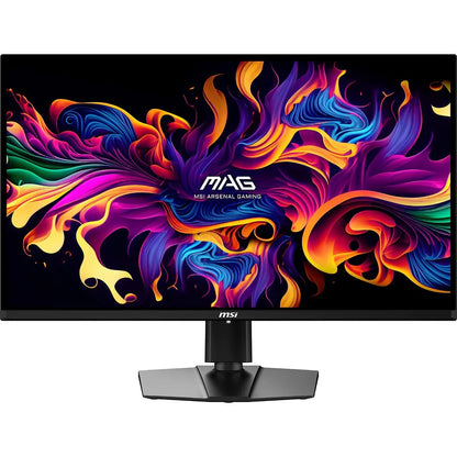 MSI Arsenal Gaming monitor with vibrant colorful abstract artwork on screen, sleek black bezel and stand