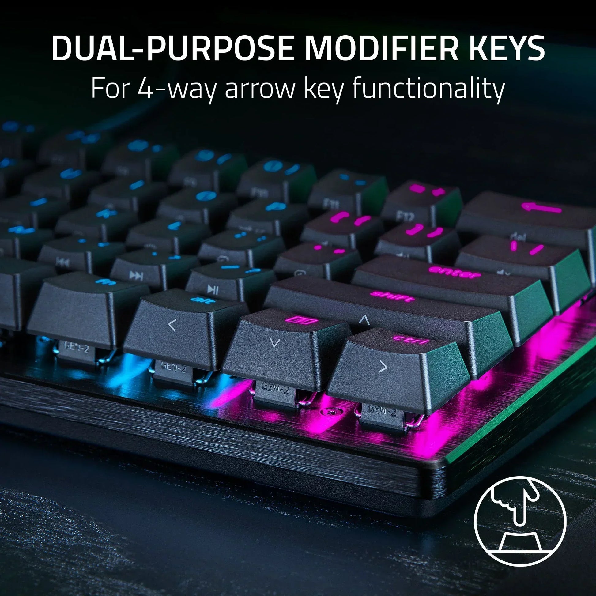 RGB gaming keyboard with dual-purpose modifier keys and arrow key functionality, Byte Style