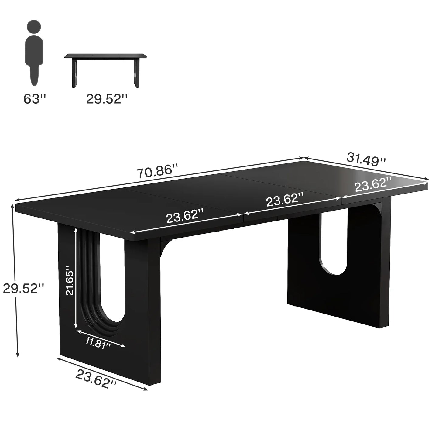 Modern Executive Desk, 70.9" Large Office Computer Desk, Conference Table Meeting Room Table, Simple Workstation Business Furniture for Home Office, Black