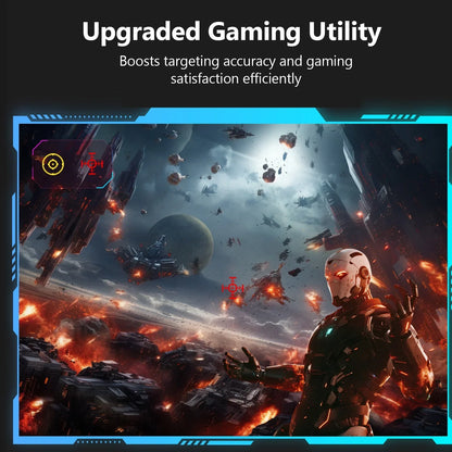 Futuristic robot in armored suit with glowing eyes amid fiery space battle with spaceships and explosions