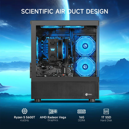 Lumishore Gaming PC AMD Ryzen 5 5600GT 16GB RAM 1TB SSD Wifi PC Gaming Black