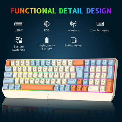 Wireless Gaming Keyboard and Mouse Combo 85 Key Rainbow Backlit, Rechargeable 2000Mah, Dual-Mode 2.4Ghz & BT5.0, Ergonomic Design for or Mac, Laptop, Desktop