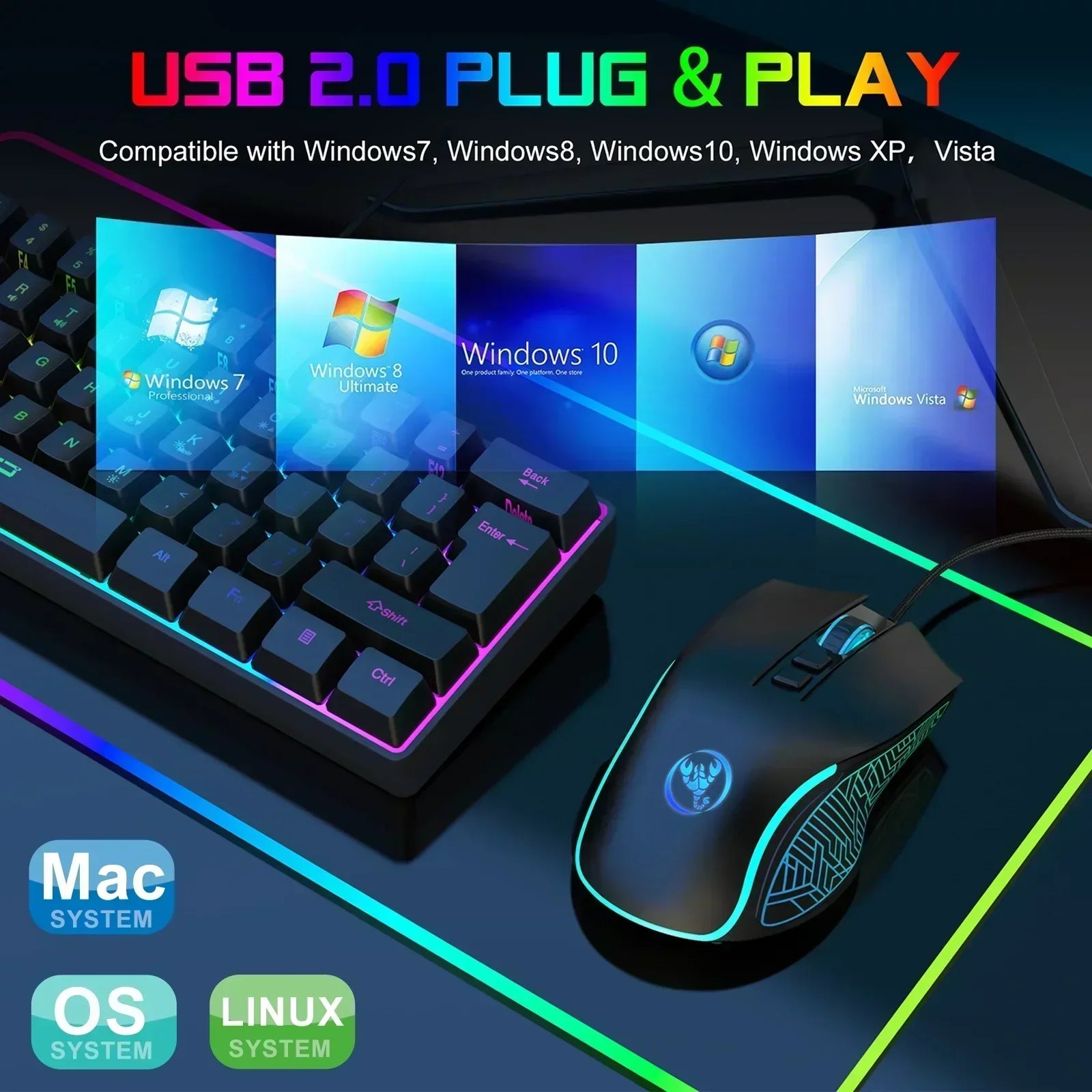 Wired Gaming Mouse, RGB Backlit Computer PC Gaming Mice, Ergonomic Mouse, USB Optical Mice with 7 Buttons, 4 Adjustable DPI up to 3200, Fit for Windows 7/8/10/XP, Vista, Linux, Mac OS, Pink/Black