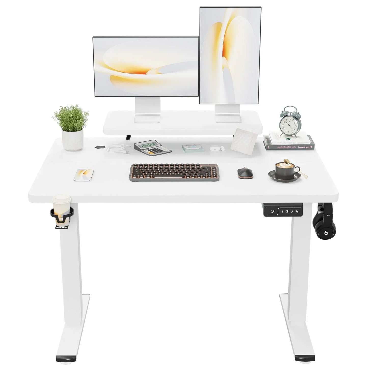 47" Wide Home Office Electric Height Adjustable Standing Desk Lifting Range 28~46" Computer Desk with Monitor Stand,White