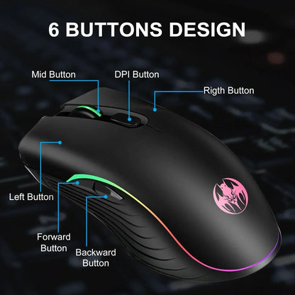 M06 Wireless Gaming Mouse, Rechargeable Computer Mouse Mice with Rainbow Backlit Lights, 3 DPI Levels, 6 Silent Buttons, USB 2.4Ghz Optical Mice for PC Gamer Laptop Desktop Chromebook Mac