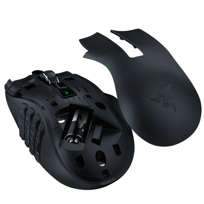 Black Razer wireless gaming mouse with removable top cover and battery compartment visible
