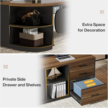 80 Inches Executive Desk, L-Shaped Office Desk with 55 Inches Cabine