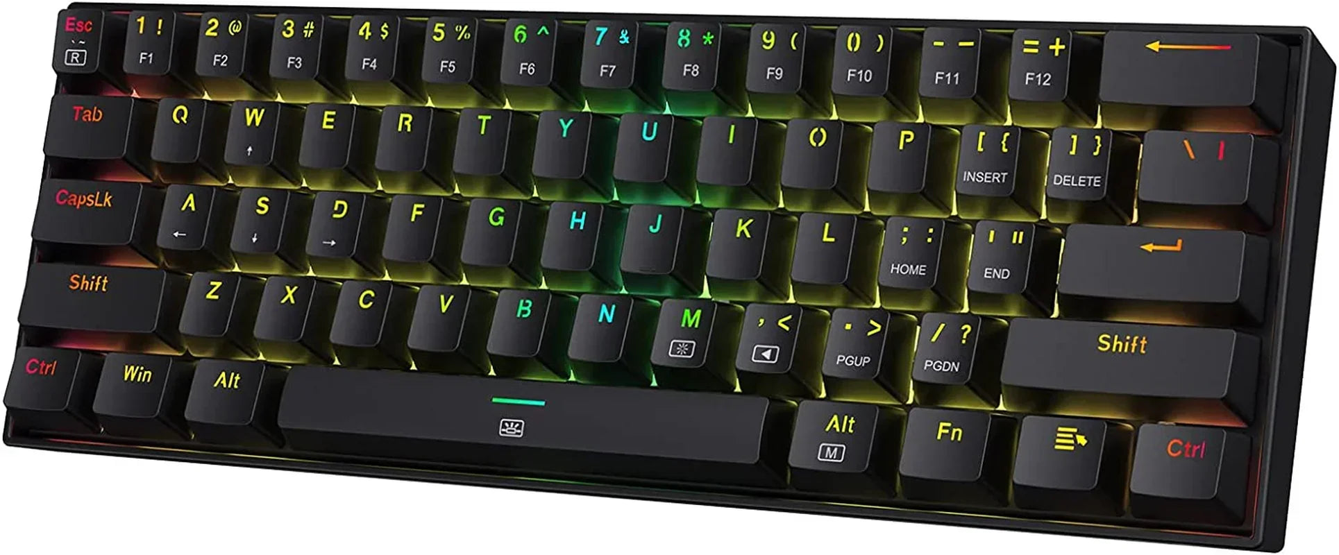 Compact RGB mechanical gaming keyboard with retro 8-bit style and color backlit keys
