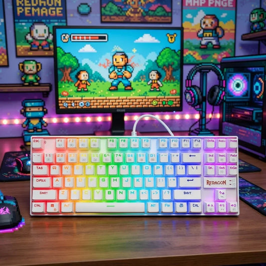 Redragon K552P TKL Mechanical Gaming Keyboard | 87 Keys | Hot-Swappable Red Switches | RGB 18 Modes | N-Key Rollover | Programmable Macros | White