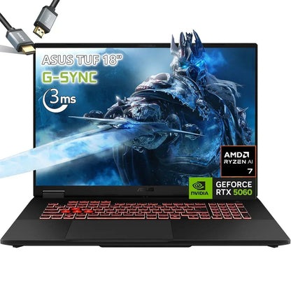 ASUS TUF 18-inch gaming laptop with G-SYNC, AMD Ryzen 7, GeForce RTX 4060, red backlit keyboard