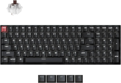 Black mechanical gaming keyboard with red escape key, extra keycaps, and brown switch, Byte Style