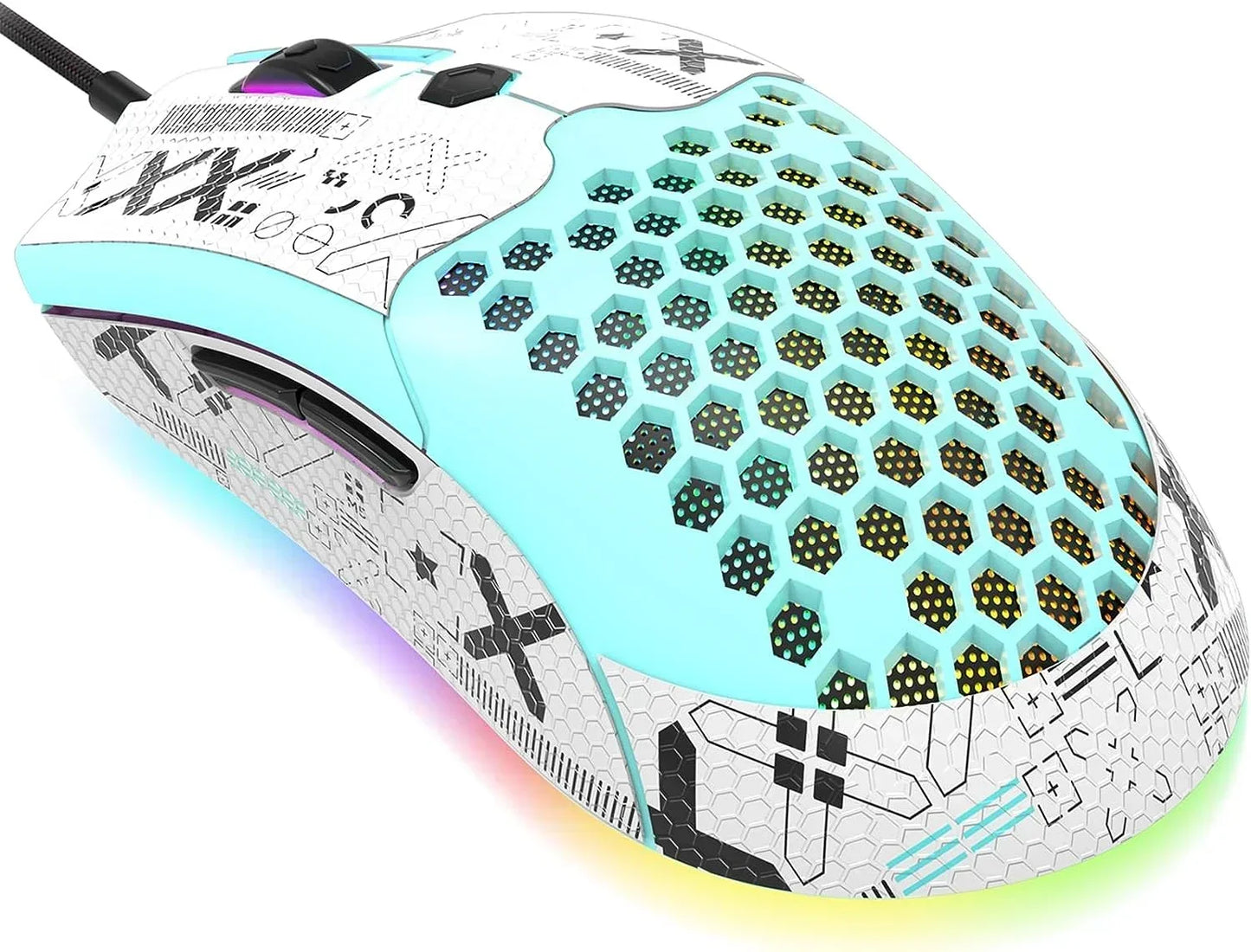M5 Pro Ultralight Wired Gaming Mouse, Lightweight Honeycomb Shell, Pixart PAW3325, 6 Adjustable DPI 12000, 26 RGB Breathing Backlit Mice, 65G, USB Optical Model O Mice for Win11/Xbox/Ps/Mac