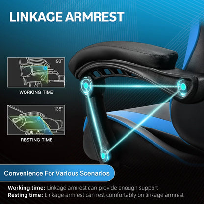 Black and blue gaming chair linkage armrest with adjustable angles for working and resting time