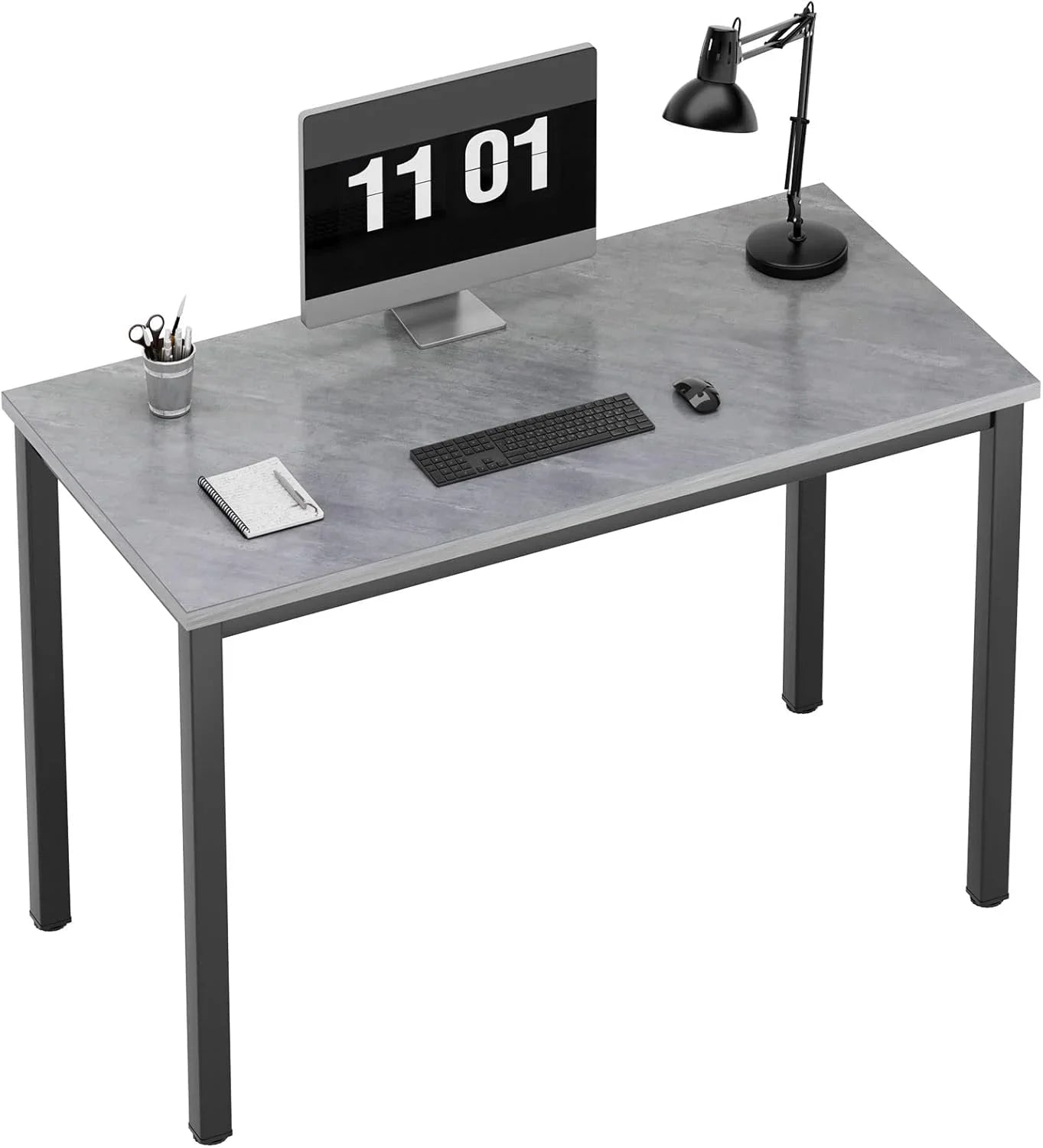 Computer Desk, 47 Inch Home Office Desk, Modern Simple Style Home Office Gaming Desk, Basic Writing Table for Study Student, Black Metal Frame, Black