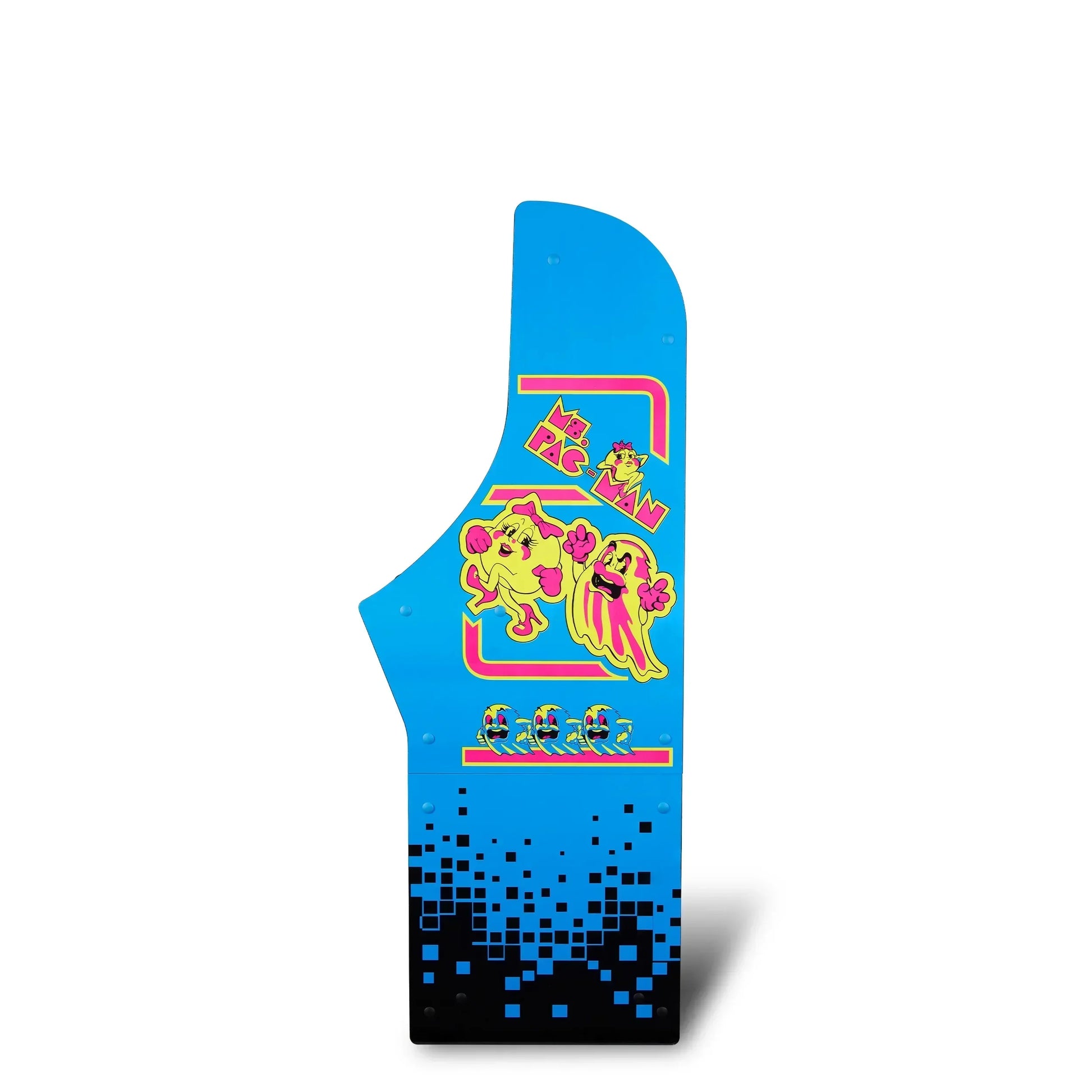 Ms. Pac-Man arcade cabinet blue side panel with retro 8-bit graphics and pixel art