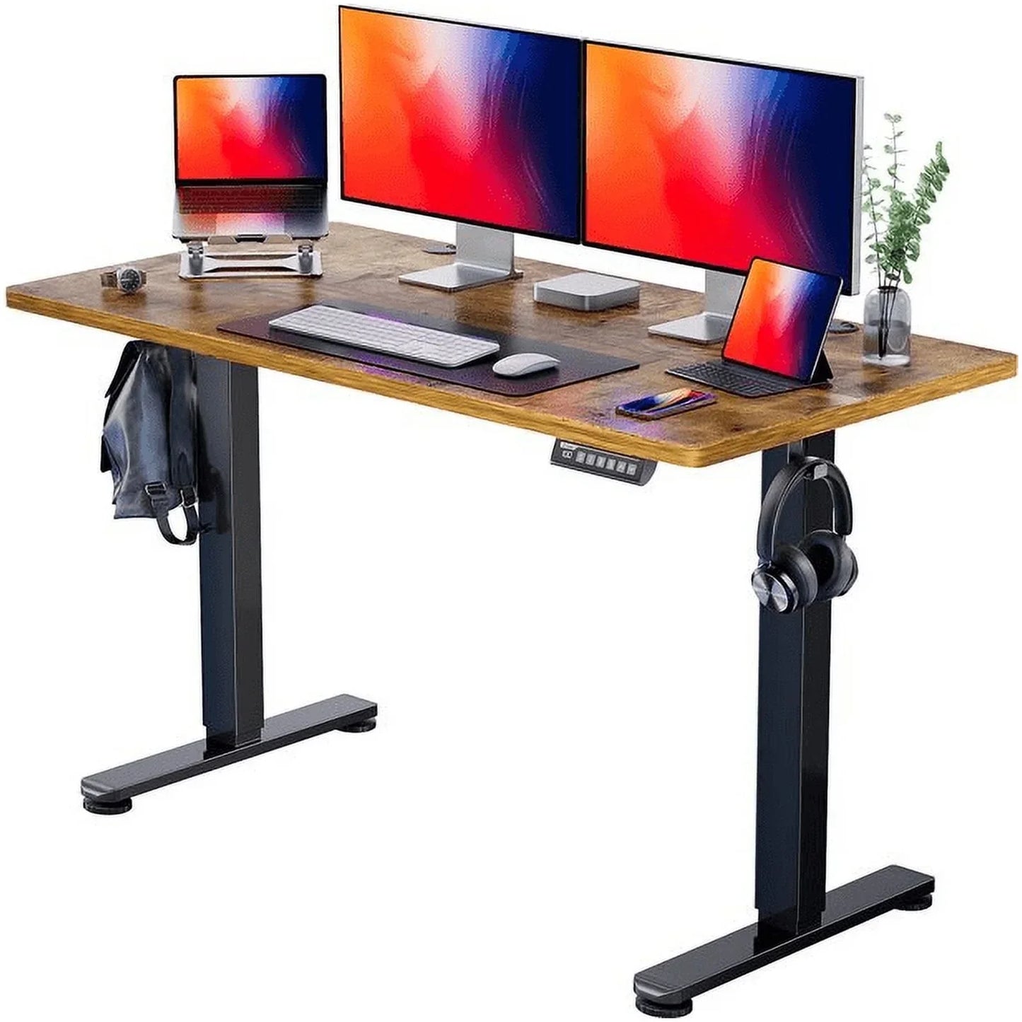 55" X 24" Electric Standing Desk, Adjustable Height Sit Stand up Desk with 4 Memory Pre-Set, Home Office Gaming Desk with Headphone Hook, Vintage Brown