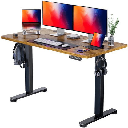 55" X 24" Electric Standing Desk, Adjustable Height Sit Stand up Desk with 4 Memory Pre-Set, Home Office Gaming Desk with Headphone Hook, Vintage Brown