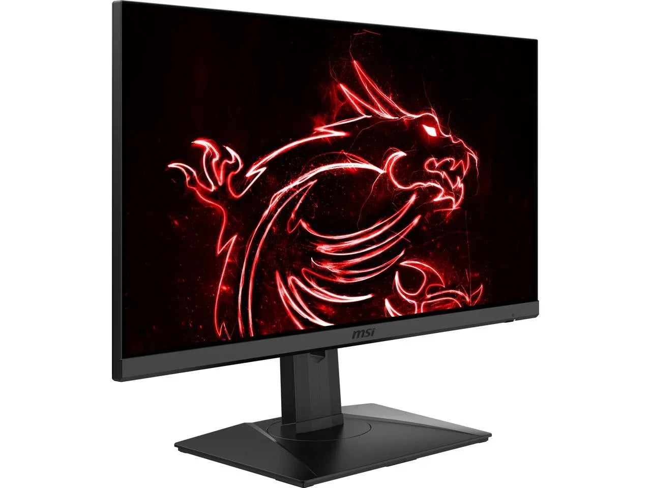 MSI gaming monitor displaying vibrant red dragon graphic on black background