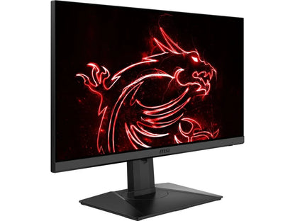 MSI gaming monitor displaying vibrant red dragon graphic on black background