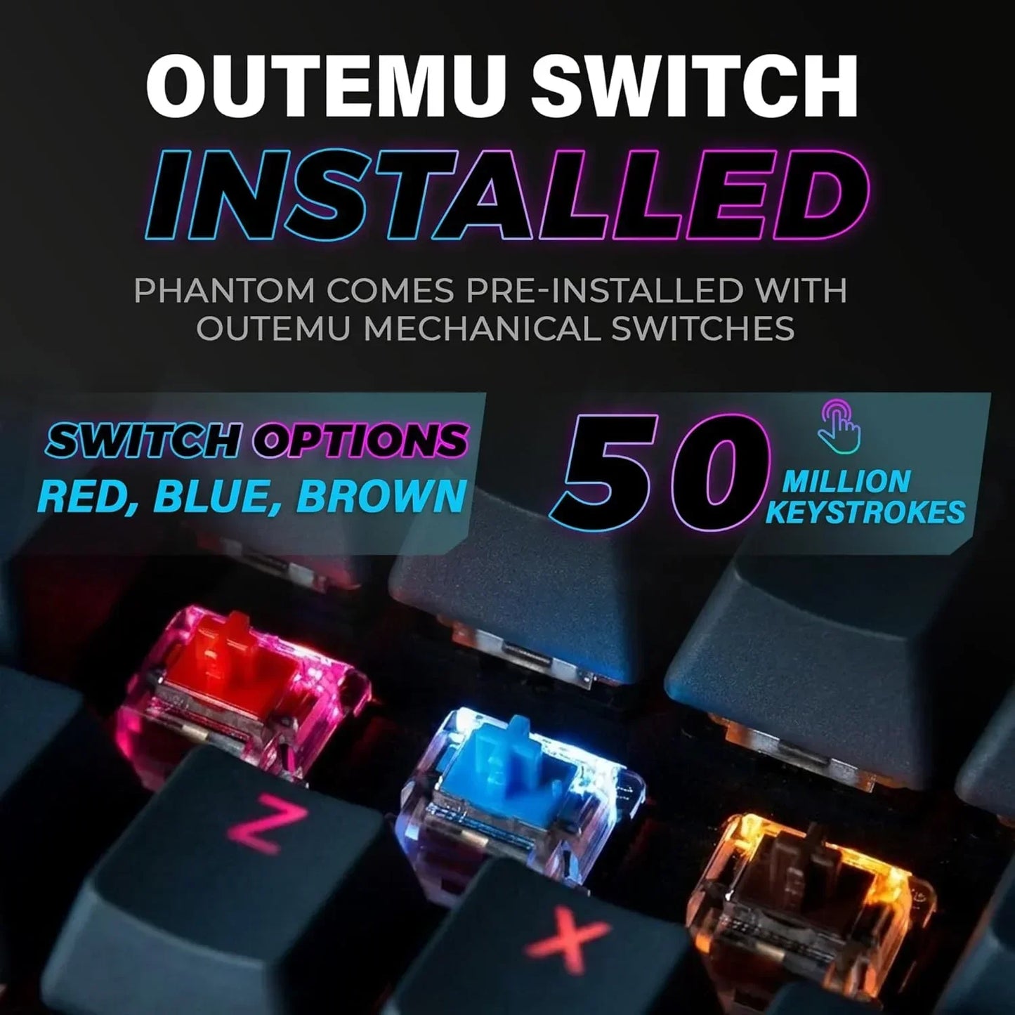 RGB mechanical keyboard with Outemu red, blue, brown switches, 50 million keystrokes, Byte Style gaming gear
