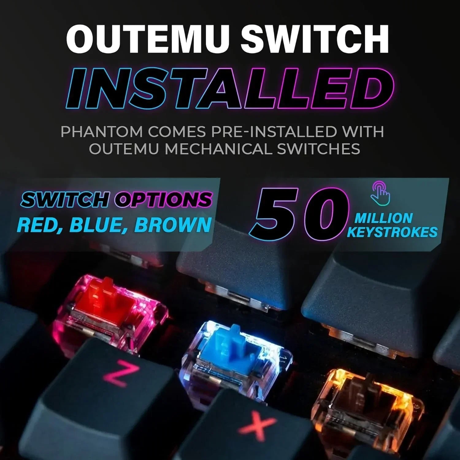 RGB mechanical keyboard with Outemu red, blue, brown switches, 50 million keystrokes, Byte Style gaming gear