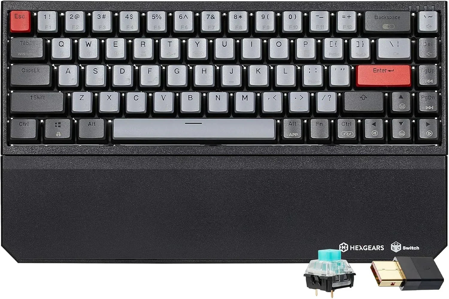 Hexgears mechanical gaming keyboard with retro 8-bit style keys, wrist rest, and key switch