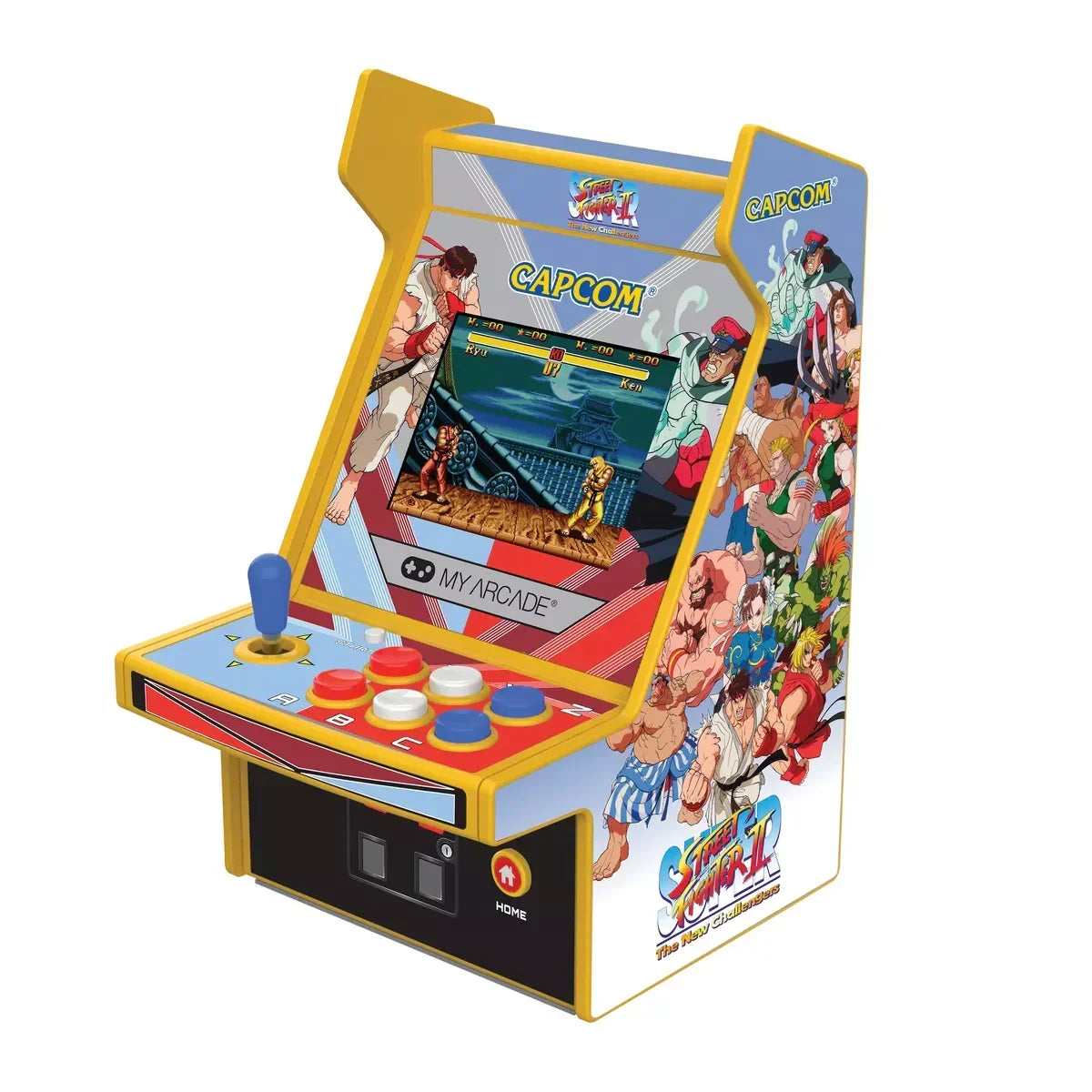 Retro Street Fighter II mini arcade machine by My Arcade with colorful 8-bit game art and controls