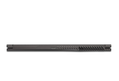 Slim gaming laptop closed, showing rear HDMI port and cooling vents