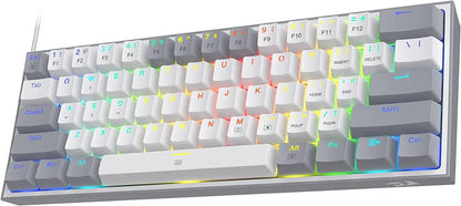 RGB backlit mechanical gaming keyboard with retro 8-bit style and gray-white keycaps
