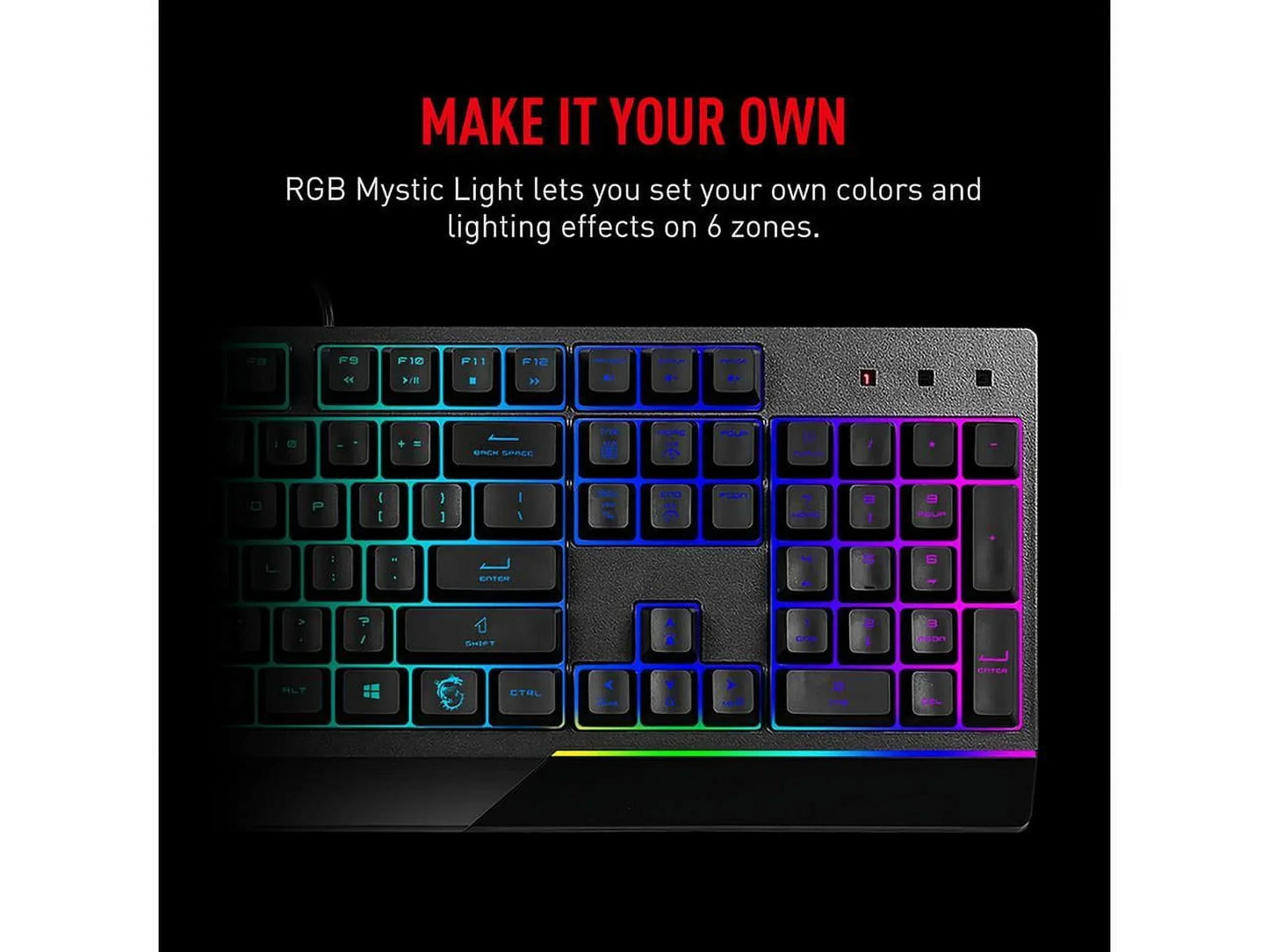 RGB Mystic Light gaming keyboard with customizable backlit zones, modern retro style