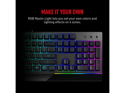 RGB Mystic Light gaming keyboard with customizable backlit zones, modern retro style