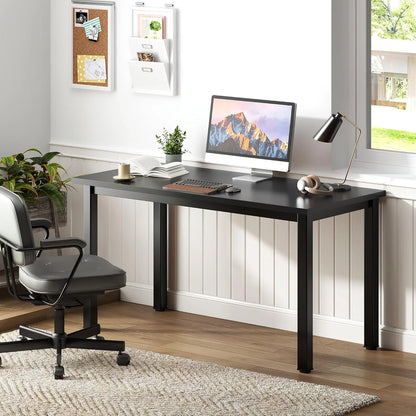 Computer Desk, 47 Inch Home Office Desk, Modern Simple Style Home Office Gaming Desk, Basic Writing Table for Study Student, Black Metal Frame, Black