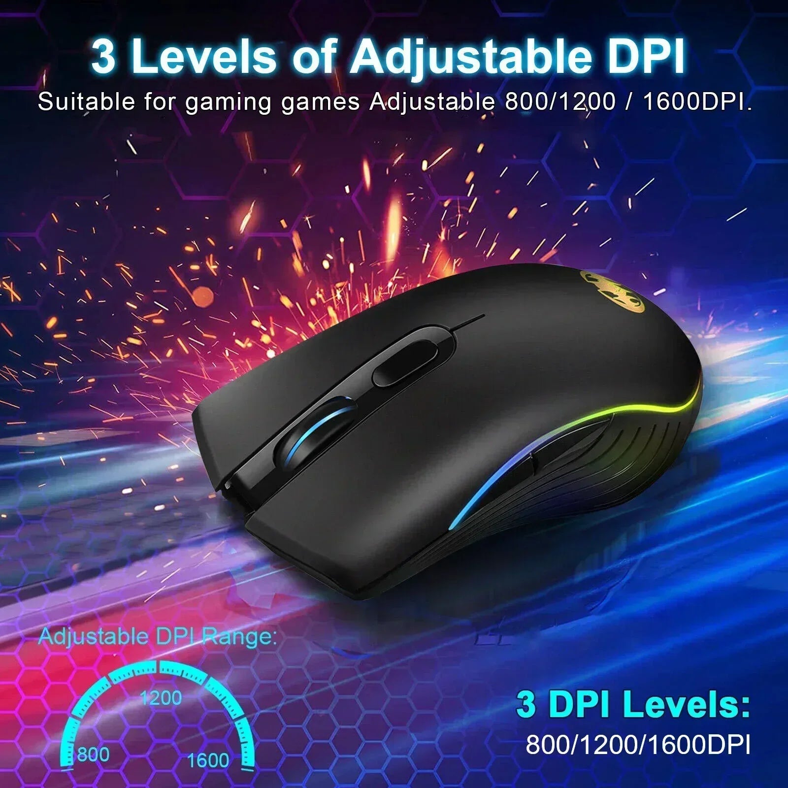 Gaming Mouse Wireless USB Rechargeable 7 Color LED Backlight Optical Mice for PC