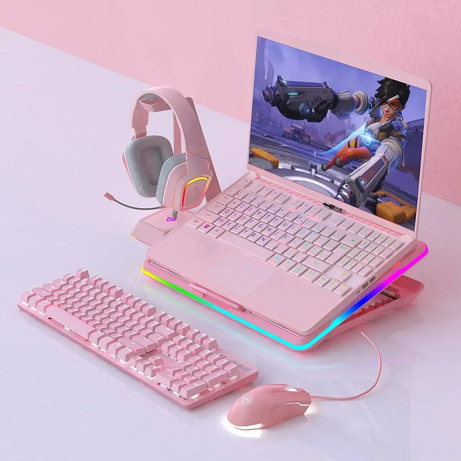 AJ52 RGB Wired Gaming Mouse, 7 Programmable Buttons, Computer Mice with RGB Lighting, 200-4800 DPI Adjustable, for Pc/Laptop (Pink)