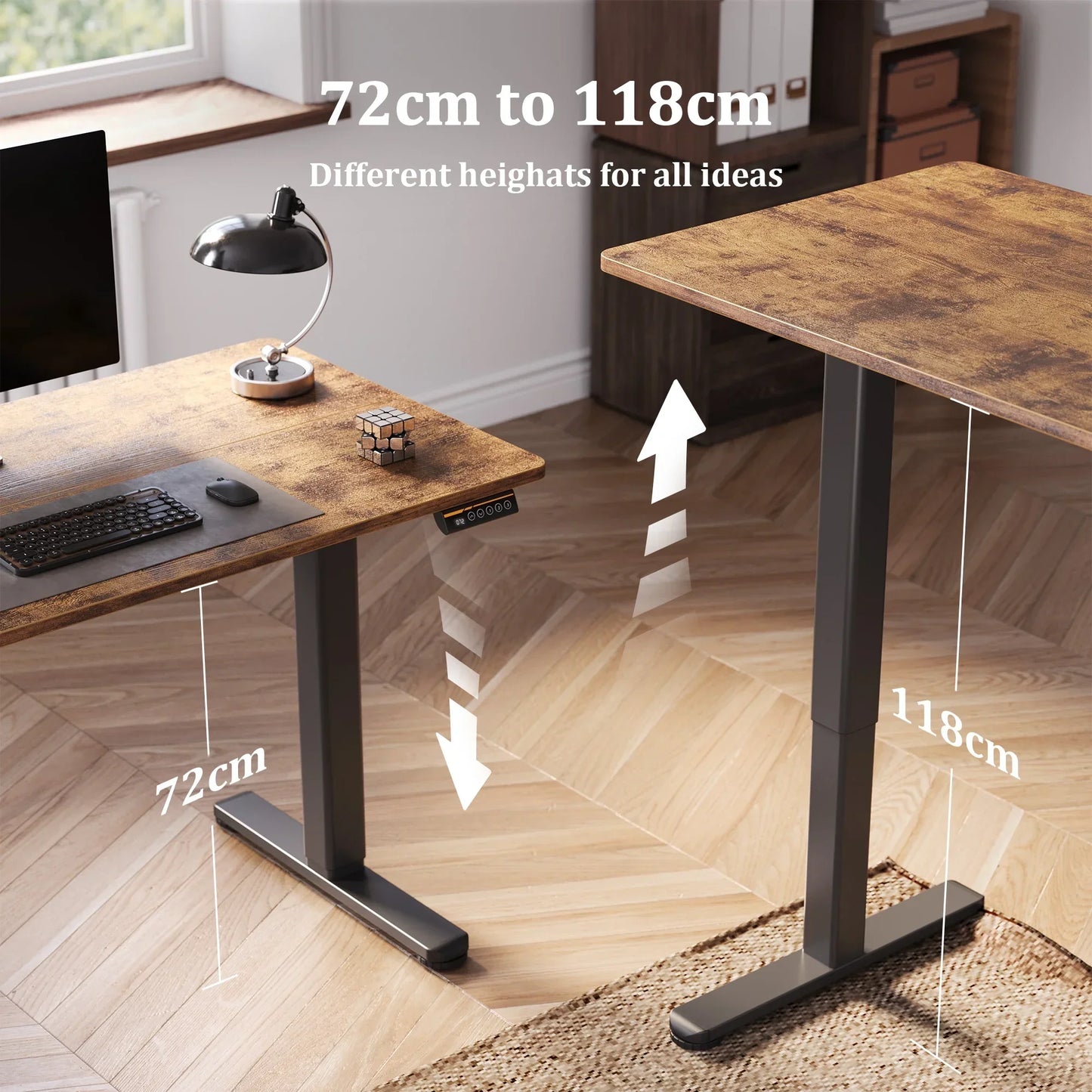 48" Electric Standing Desk - Adjustable Height Stand up Home Office Desk, Sit to Stand Desk with Splice Board, Rustic Brown Computer Table for Corner Small Space
