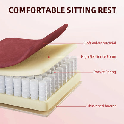 Comfortable gaming chair seat with soft velvet, high-resilience foam, pocket springs, and thickened boards
