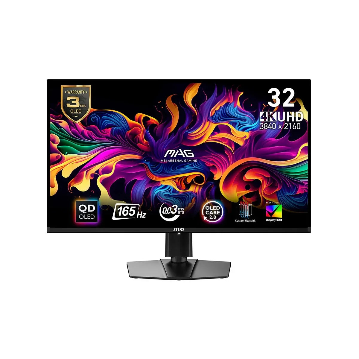 MSI MAG 32-inch 4K UHD OLED gaming monitor with 165Hz refresh rate and custom heatsink