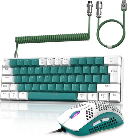 T60PRO 60% Mechanical Keyboard and Mouse Combo+Coiled USB C Cable, Compact RGB LED Backlit Keyboard, Clicky Blue Switch, 6400 DPI Programmable RGB Mouse for PC Mac Gamer(Gray&Orange)