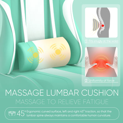 Ergonomic massage lumbar cushion for gaming chair, relieves back fatigue with 45° curved support