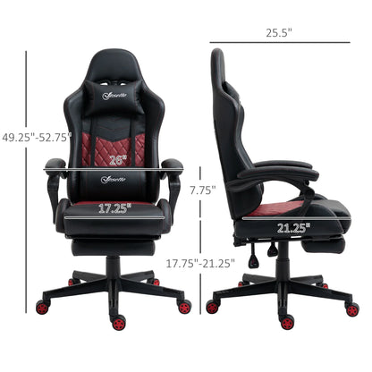 Black and red Insetto gaming chair with ergonomic design, adjustable height, and wheels, front and side views
