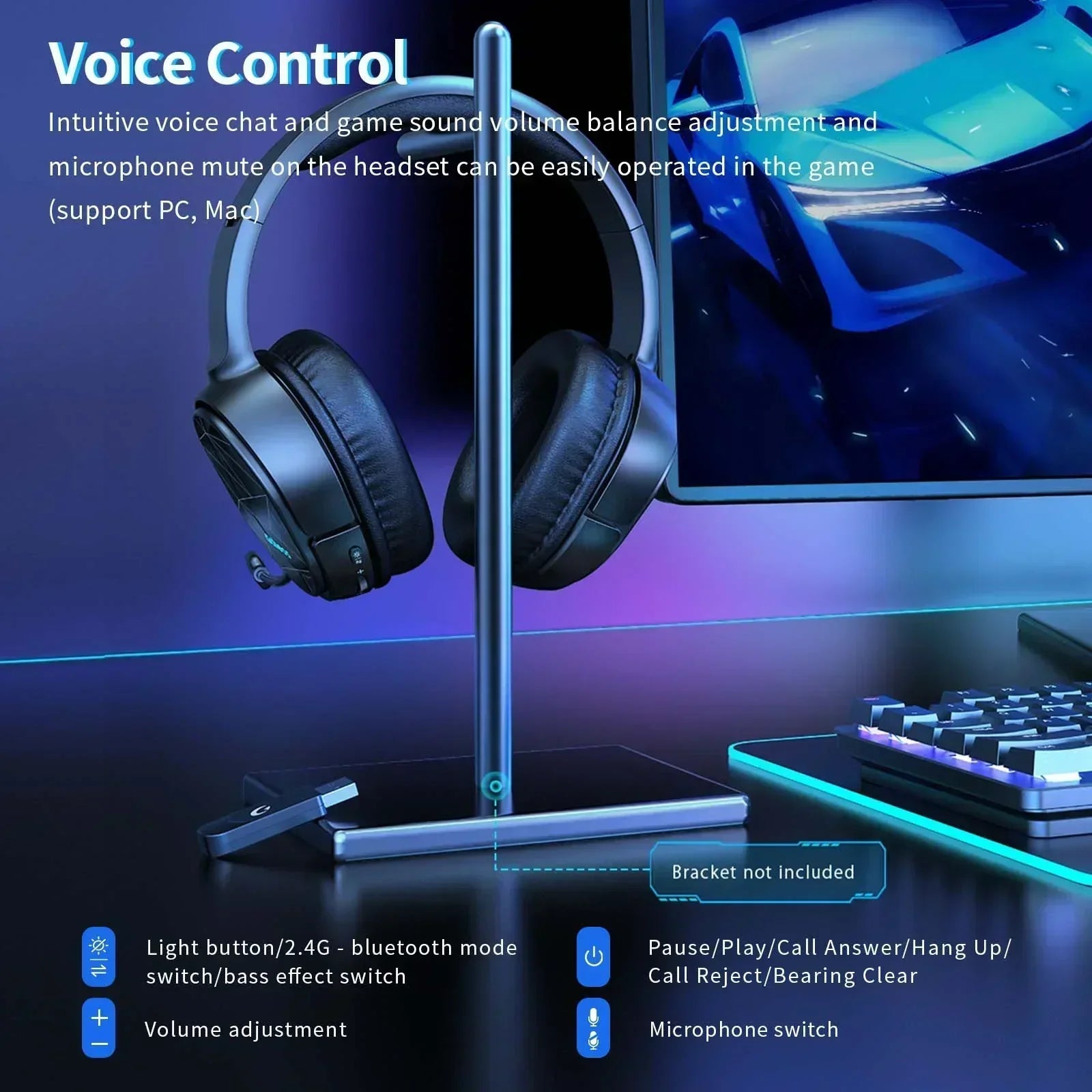 Wireless Gaming Headset Compatible for PS5 Switch PC Mac, 2.4 Ghz/Bluetooth 5.2 Gaming Headphones with Noise Cancelling Microphone 40+ Hours Battery Life,3.5Mm Wired for Xbox Series