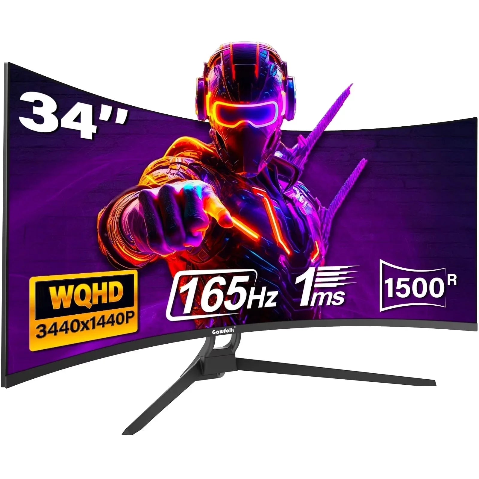 34 Inch Curved Gaming Monitor 165Hz Ultrawide, WQHD 3440X1440, Screen PC Computer, 1500R,21:9